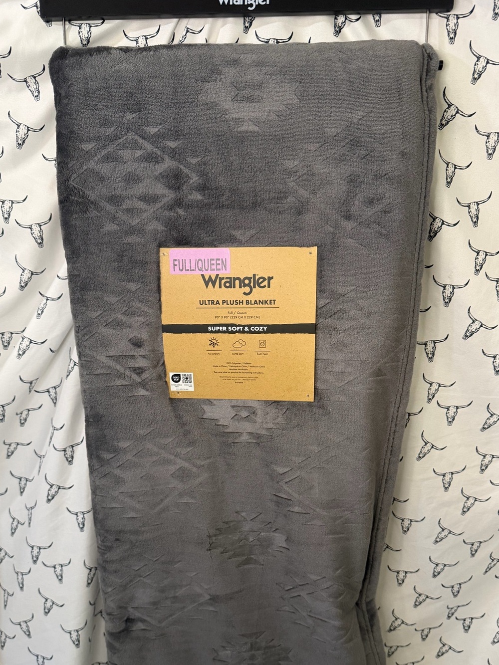 Wrangler Gray Ultra Plush Blanket - Full/Queen